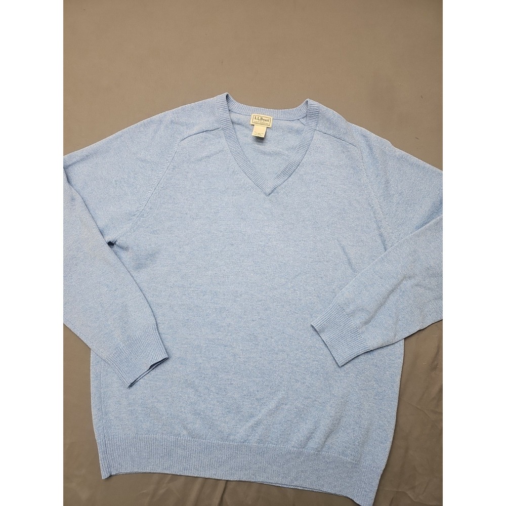 LL‎ Bean "Mens Size Large" Blue 100% Lambswool V-Neck Sweater Long Sleeve